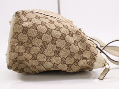 GUCCI 141470 Canvas x Leather GG Canvas Abbey Beige Tote Bag