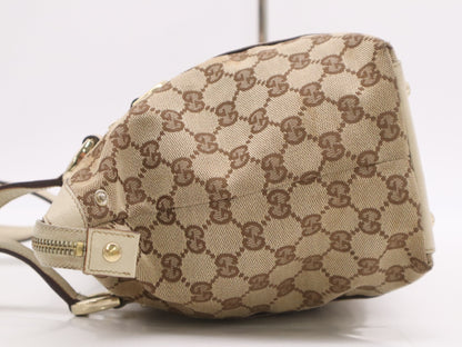 GUCCI 141470 Canvas x Leather GG Canvas Abbey Beige Tote Bag