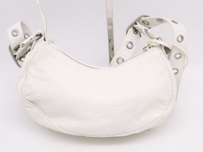 BALENCIAGA 671309 Leather Kagor XS Shoulder Bag White with Mirror and Storage Bag Shoulder Bag