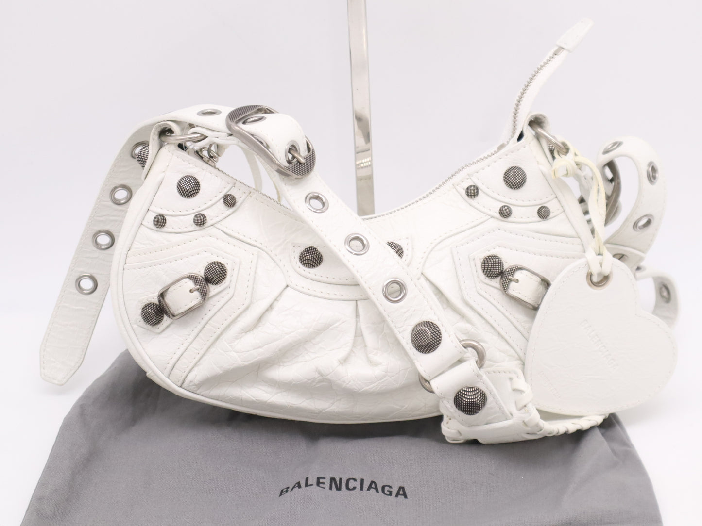 BALENCIAGA 671309 Leather Kagor XS Shoulder Bag White with Mirror and Storage Bag Shoulder Bag