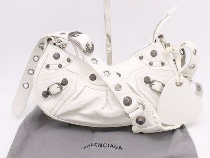 BALENCIAGA 671309 Leather Kagor XS Shoulder Bag White with Mirror and Storage Bag Shoulder Bag