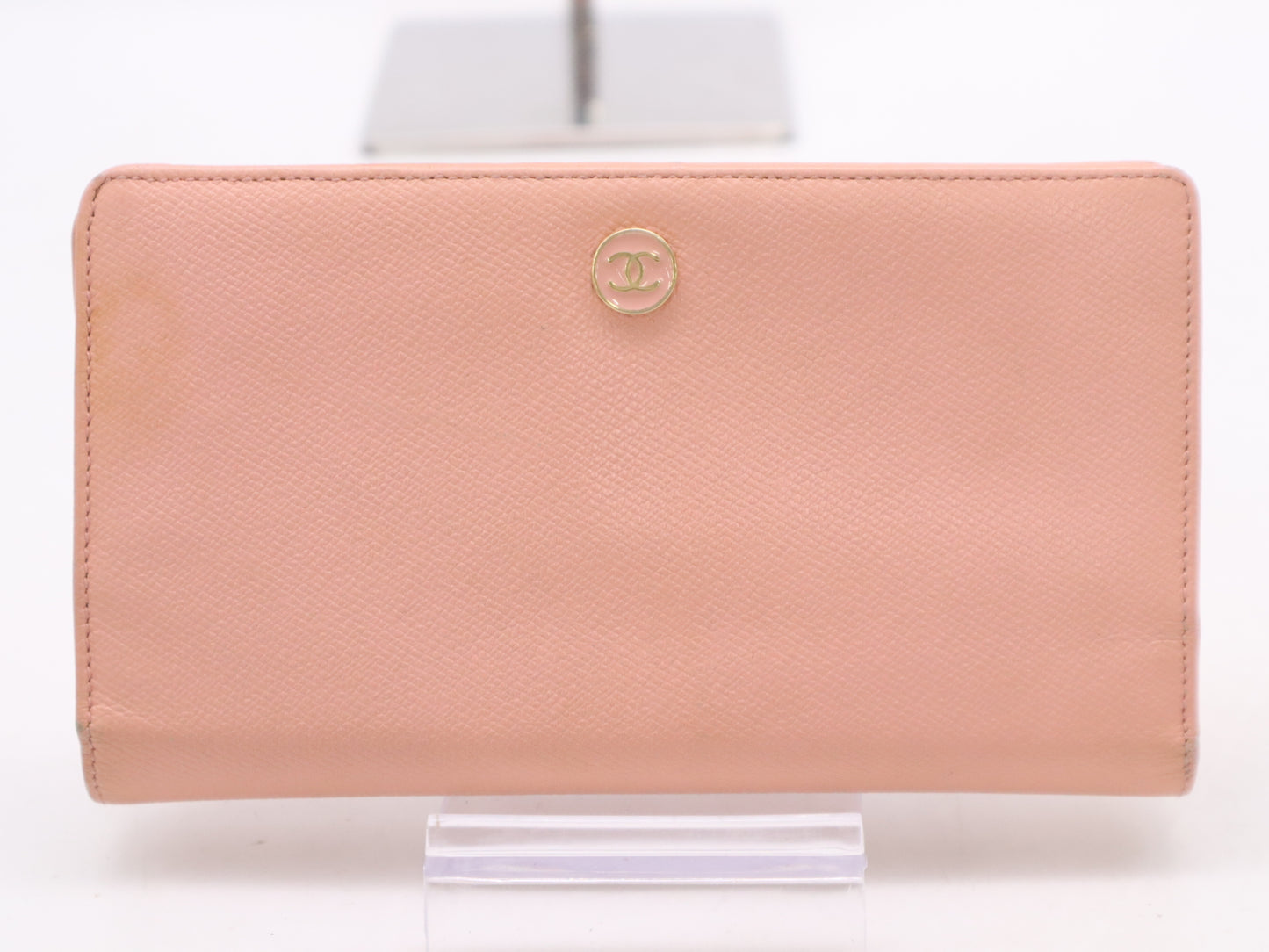 CHANEL Leather Coco Button Bi-Fold Long Wallet Pink Seal 9556266 Wallet