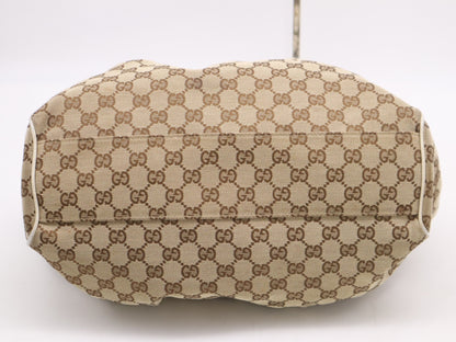 GUCCI 211944GG Canvas Suki Handbag Beige White Tote Bag with Charm
