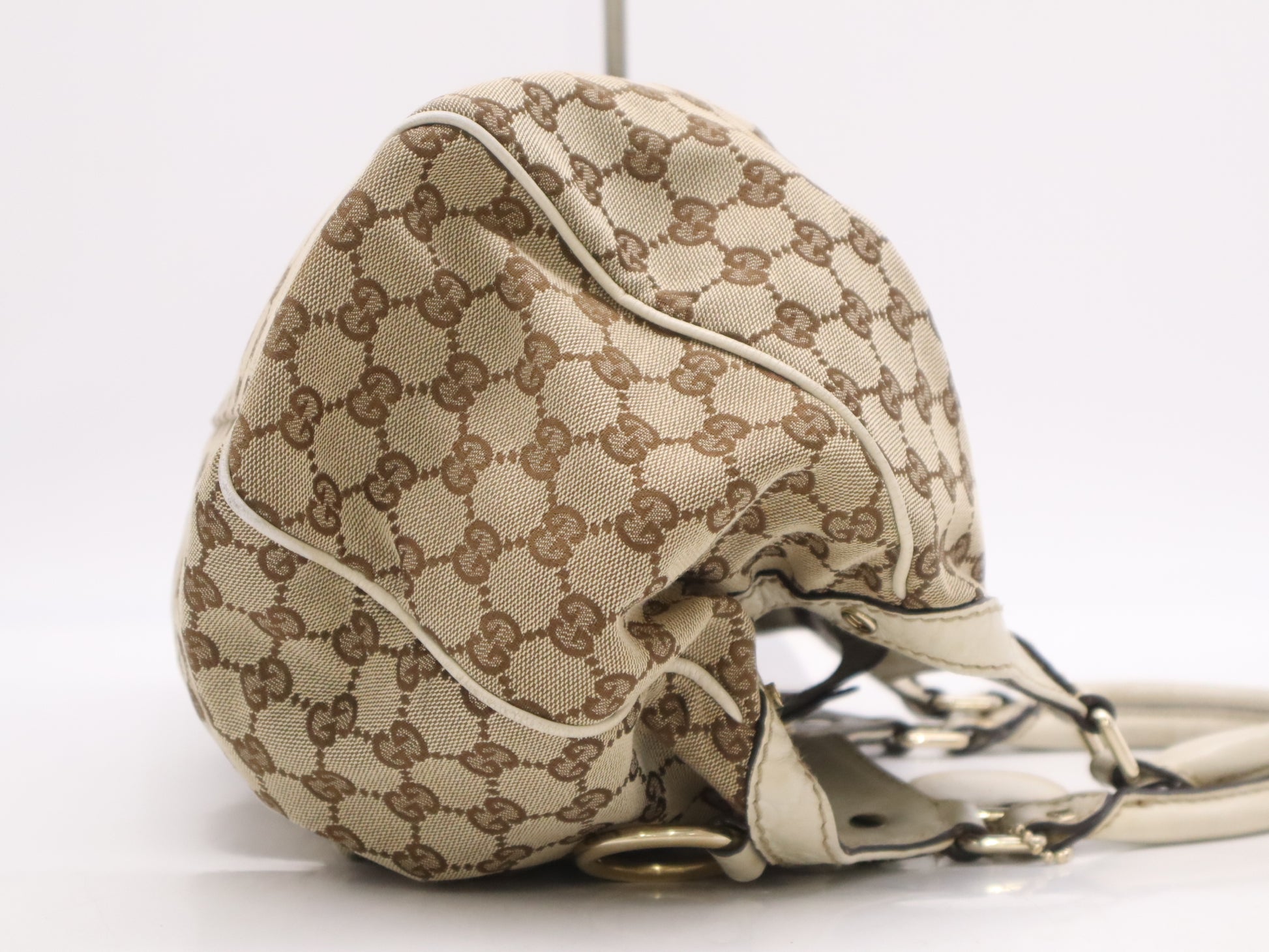 GUCCI 211944GG Canvas Suki Handbag Beige White Tote Bag with Charm