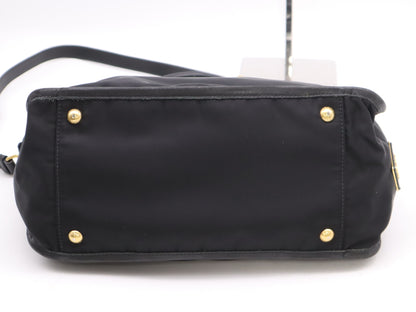 PRADA Tesuto/Leather 2-Way Bag Black GD Fittings with Shoulder Strap & Name Tag White Tag 110 Shoulder Bag
