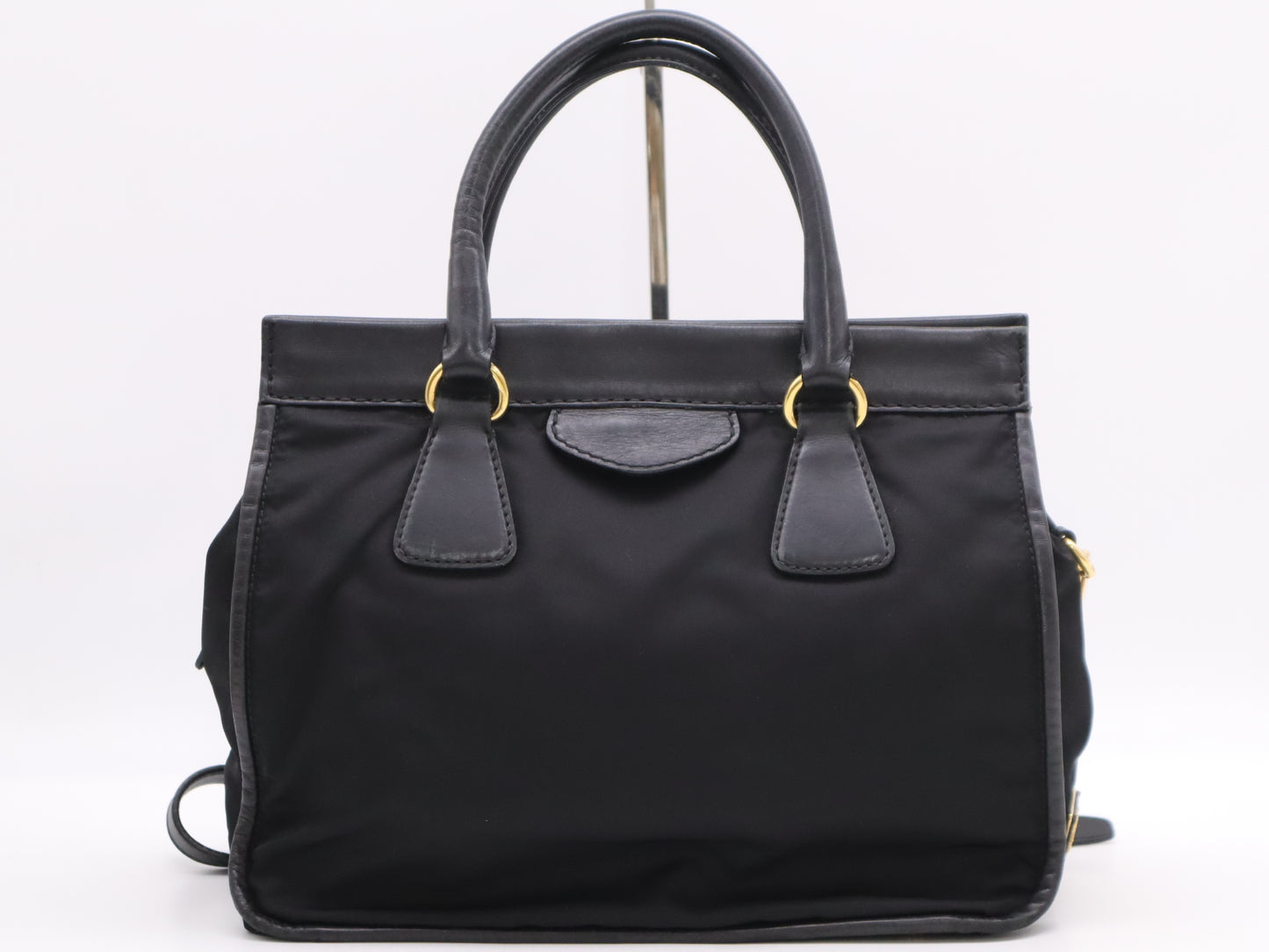 PRADA Tesuto/Leather 2-Way Bag Black GD Fittings with Shoulder Strap & Name Tag White Tag 110 Shoulder Bag