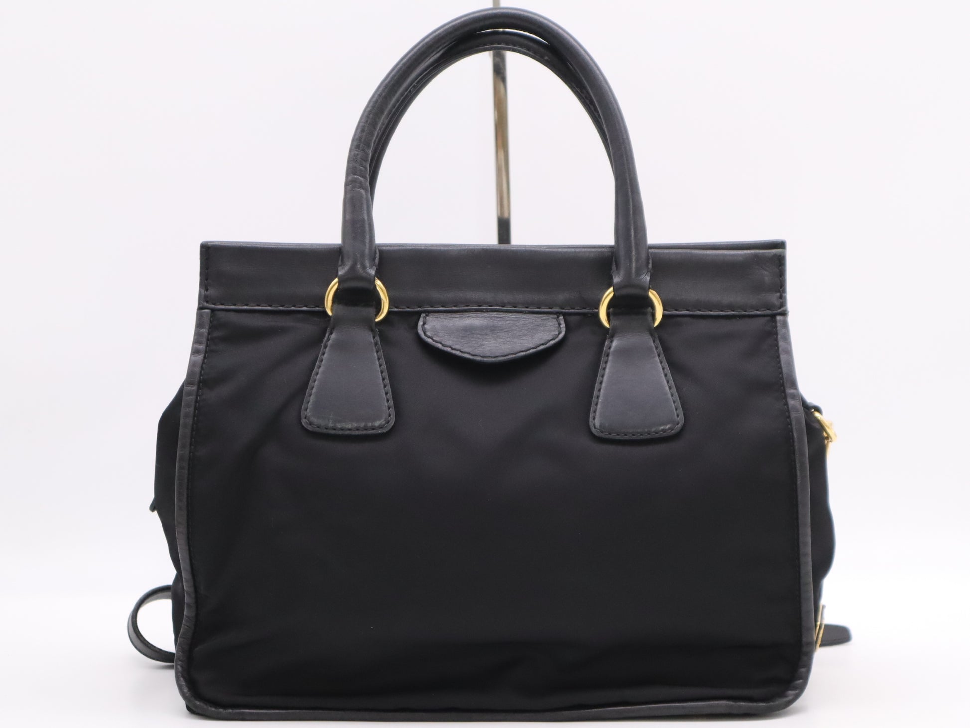 PRADA Tesuto/Leather 2-Way Bag Black GD Fittings with Shoulder Strap & Name Tag White Tag 110 Shoulder Bag