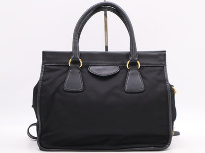 PRADA Tesuto/Leather 2-Way Bag Black GD Fittings with Shoulder Strap & Name Tag White Tag 110 Shoulder Bag