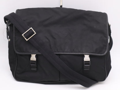 PRADA Nylon Messenger Bag Black White Tag 135 Shoulder Bag