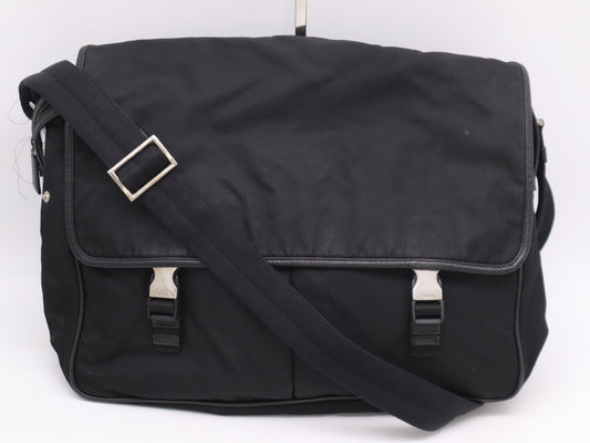 PRADA Nylon Messenger Bag Black White Tag 135 Shoulder Bag