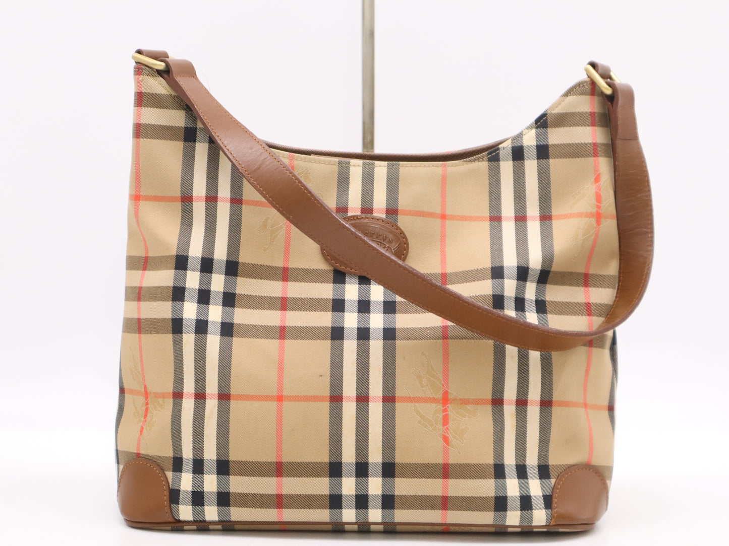 BURBERRY Nylon/Leather Nova Check One Shoulder Beige Shoulder Bag