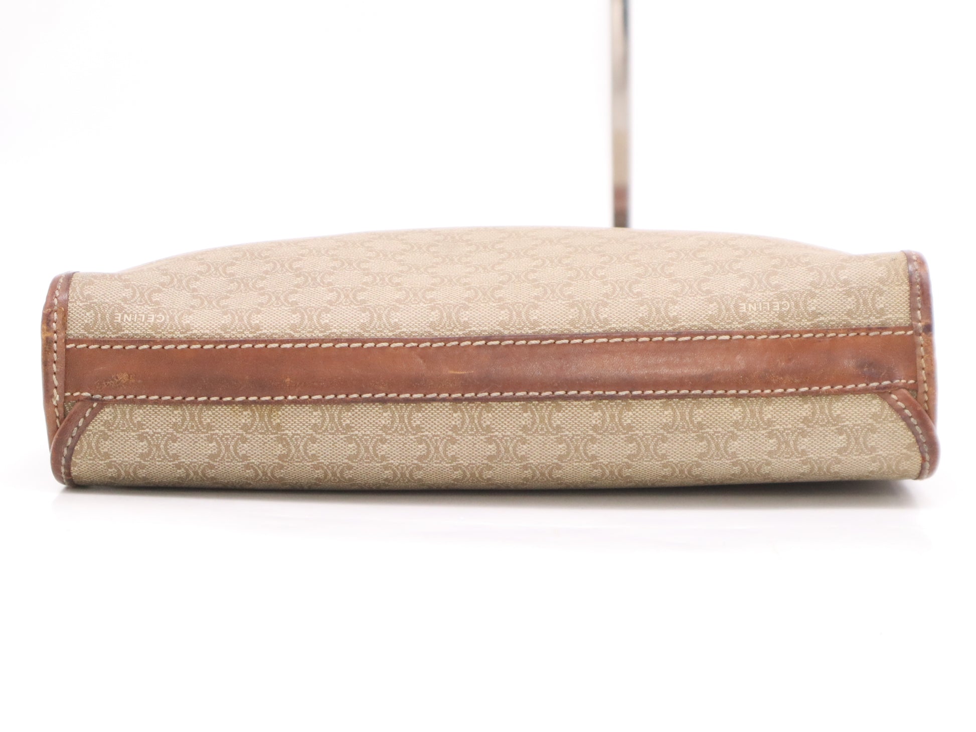 CELINE Canvas/Leather Macadam Clutch Bag Beige Brown Clutch Bag