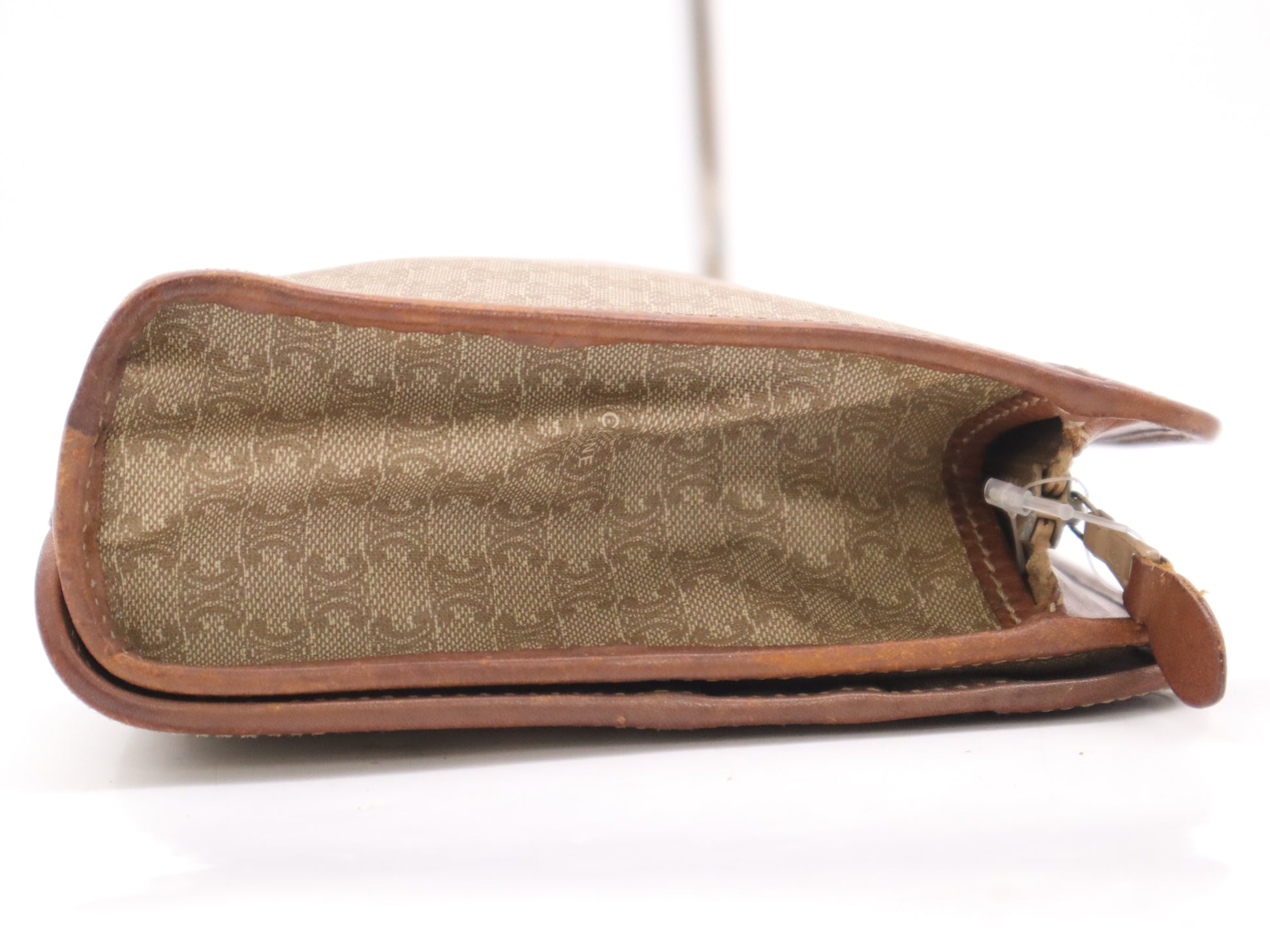 CELINE Canvas/Leather Macadam Clutch Bag Beige Brown Clutch Bag