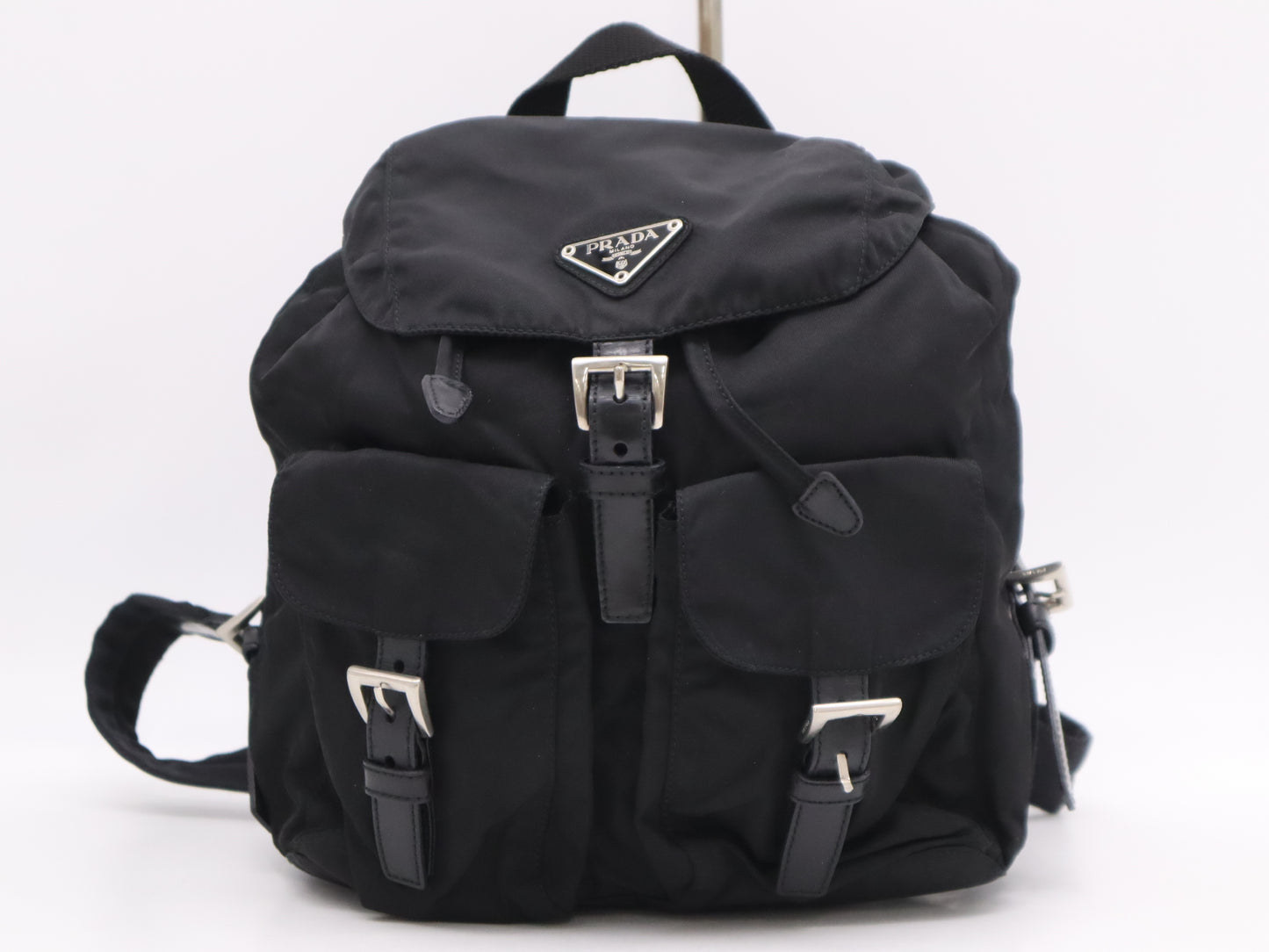 PRADA 1BZ677 Nylon Triangle Logo Backpack Black SV Hardware Rucksack