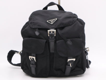 PRADA 1BZ677 Nylon Triangle Logo Backpack Black SV Hardware Rucksack