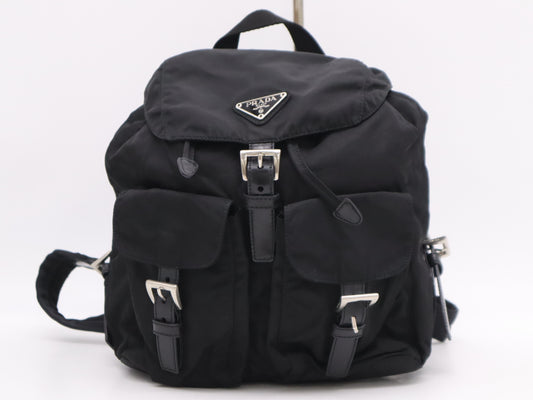 PRADA 1BZ677 Nylon Triangle Logo Backpack Black SV Hardware Rucksack