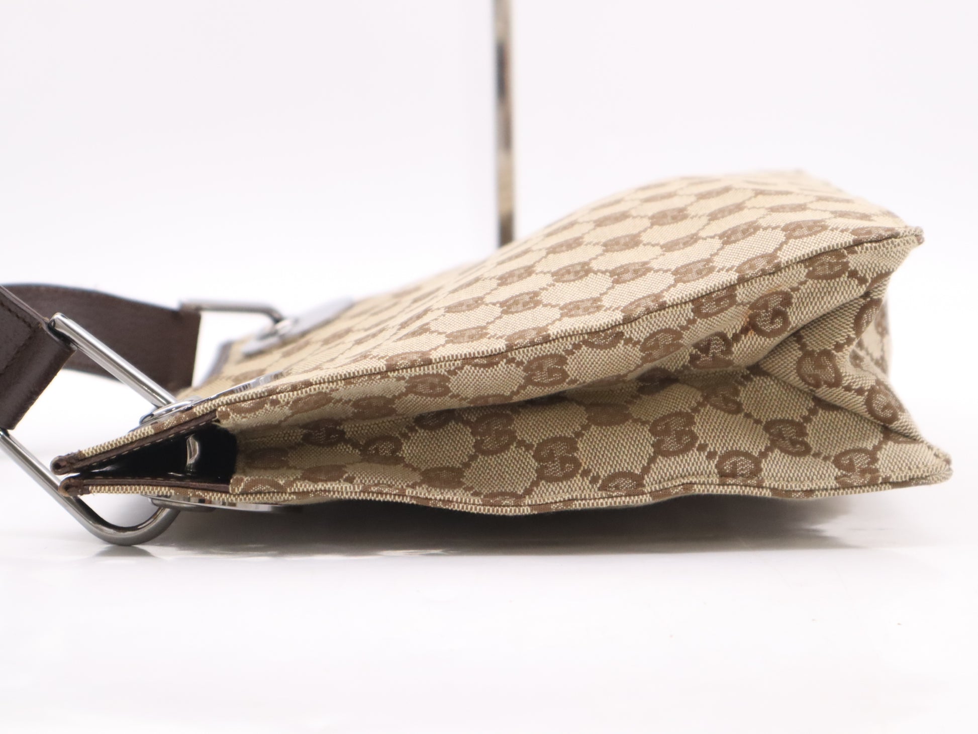 GUCCI 120841 Canvas x Leather GG Canvas Shoulder Bag Beige Brown SV Hardware Shoulder Bag