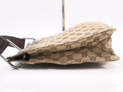 GUCCI 120841 Canvas x Leather GG Canvas Shoulder Bag Beige Brown SV Hardware Shoulder Bag