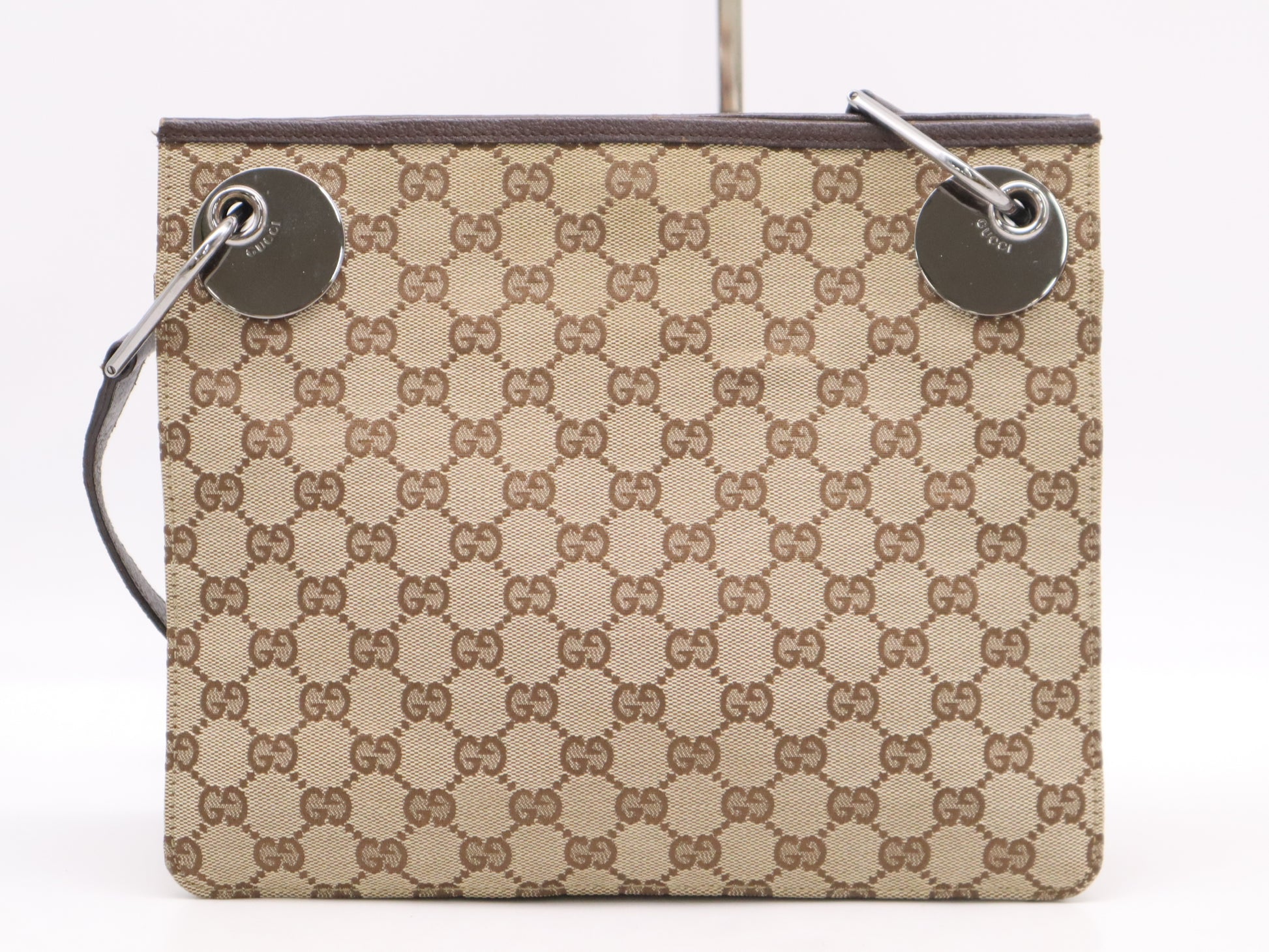 GUCCI 120841 Canvas x Leather GG Canvas Shoulder Bag Beige Brown SV Hardware Shoulder Bag