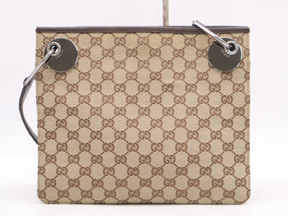 GUCCI 120841 Canvas x Leather GG Canvas Shoulder Bag Beige Brown SV Hardware Shoulder Bag
