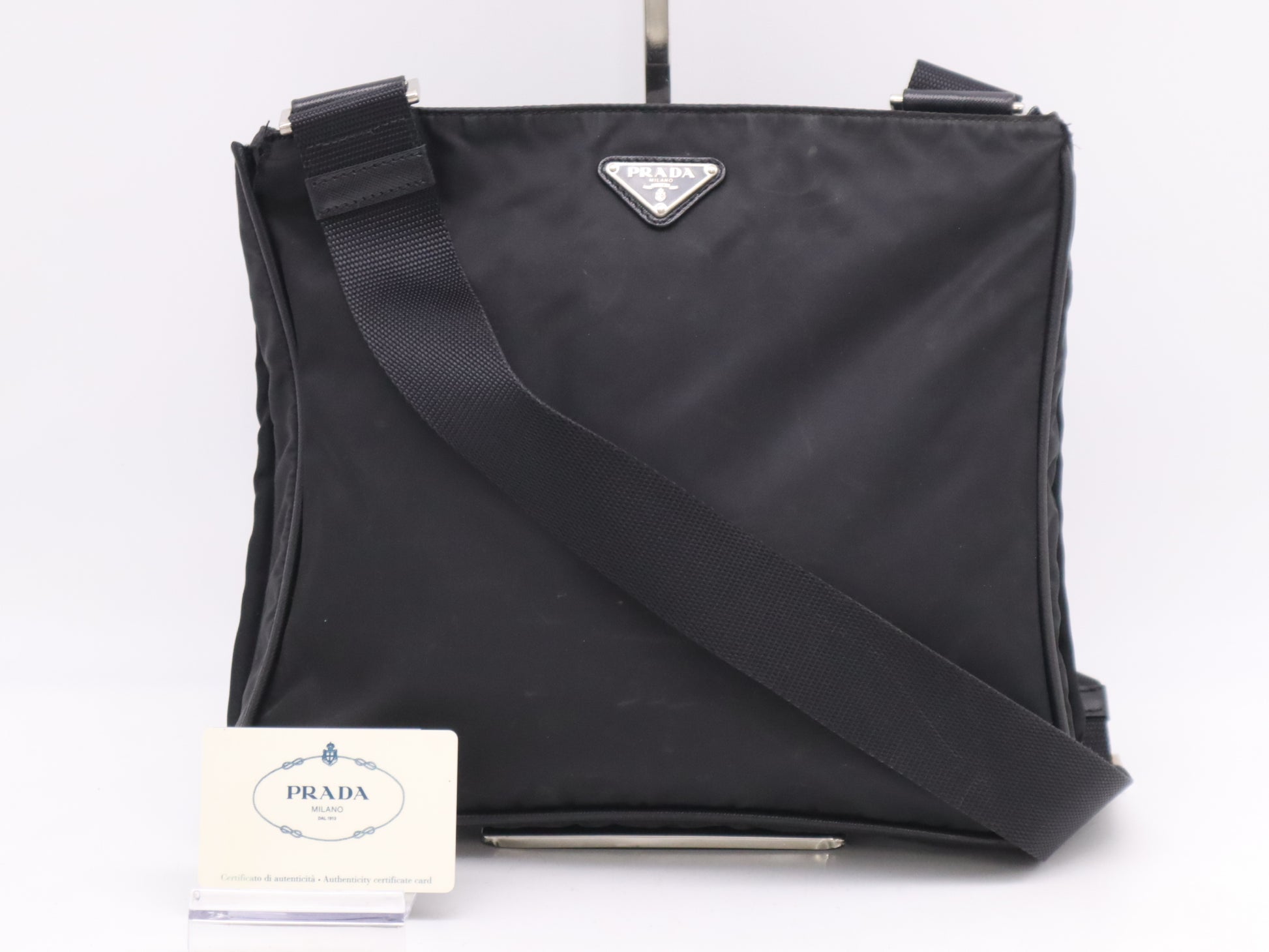 PRADA VA0251 Nylon Triangle Logo Shoulder Bag Black Shoulder Bag