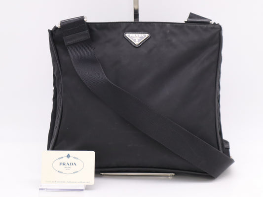 PRADA VA0251 Nylon Triangle Logo Shoulder Bag Black Shoulder Bag