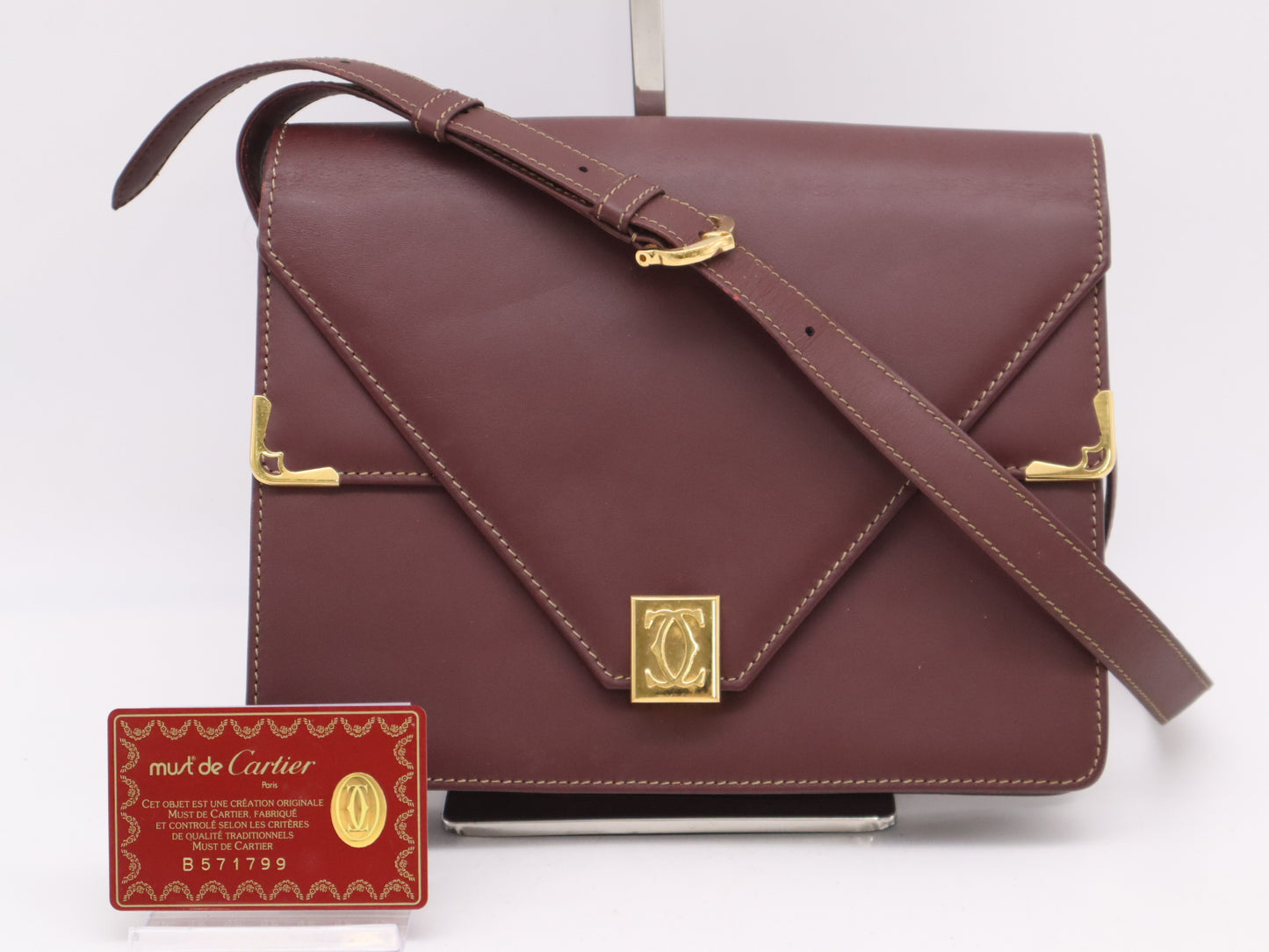 Cartier Leather Must Line Shoulder Bag, Bordeaux, with Card Holder