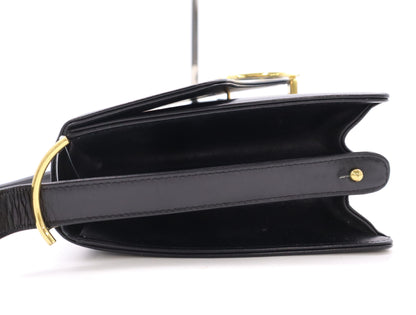 CELINE Leather One-Shoulder Bag with Horse-Drawn Carriage Hardware, Black