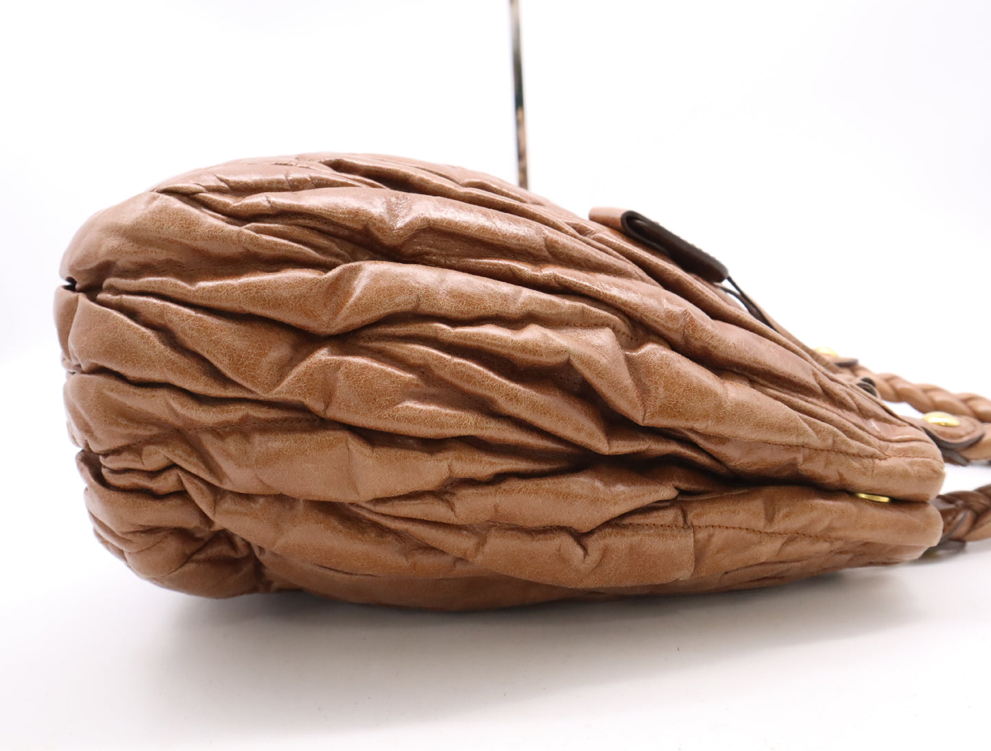 Miu Miu Leather Matelassé Handbag, Brown, GD Hardware, Key and Cloche Included