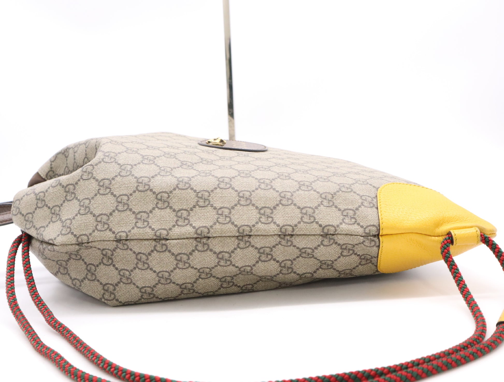 GUCCI 473872 Canvas x Leather GG Supreme Cathead Drawstring Backpack Beige Brown Yellow Rucksack