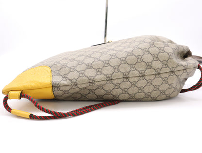 GUCCI 473872 Canvas x Leather GG Supreme Cathead Drawstring Backpack Beige Brown Yellow Rucksack