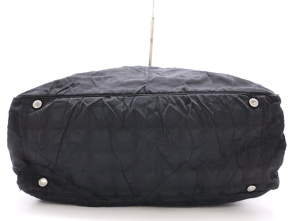 CHANEL Black Nylon Tote Bag with Silver Hardware and Name Tag and Sticker 