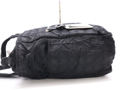 CHANEL Black Nylon Tote Bag with Silver Hardware and Name Tag and Sticker 