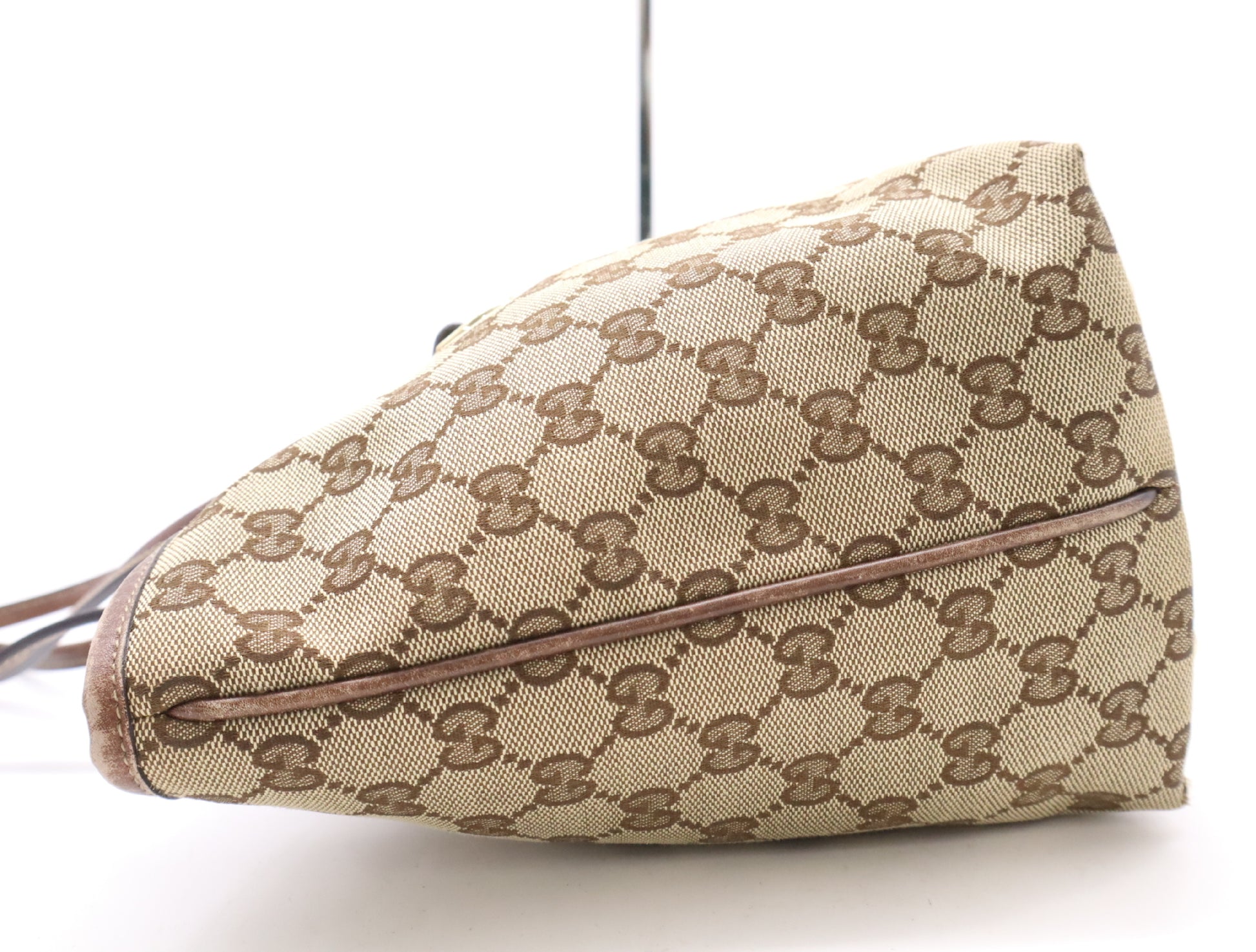 GUCCI 169946 Canvas x Leather GG Canvas New Brit Tote Bag Beige Brown Sherry Line Tote Bag