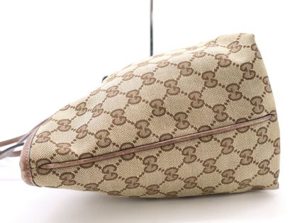 GUCCI 169946 Canvas x Leather GG Canvas New Brit Tote Bag Beige Brown Sherry Line Tote Bag