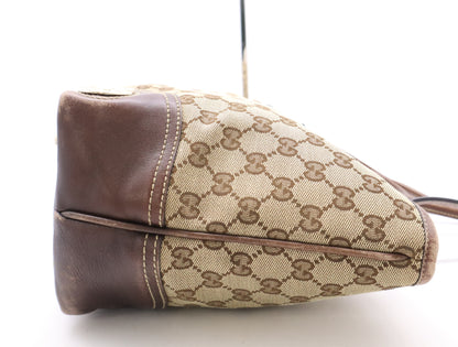 GUCCI 169946 Canvas x Leather GG Canvas New Brit Tote Bag Beige Brown Sherry Line Tote Bag