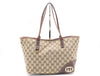 GUCCI 169946 Canvas x Leather GG Canvas New Brit Tote Bag Beige Brown Sherry Line Tote Bag