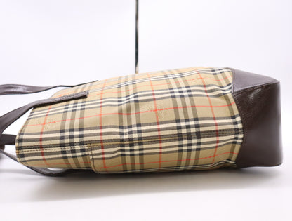 BURBERRY Canvas x Leather Nova Check Tote Bag Brown Tote Bag