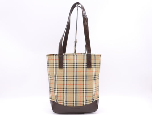 BURBERRY Canvas x Leather Nova Check Tote Bag Brown Tote Bag