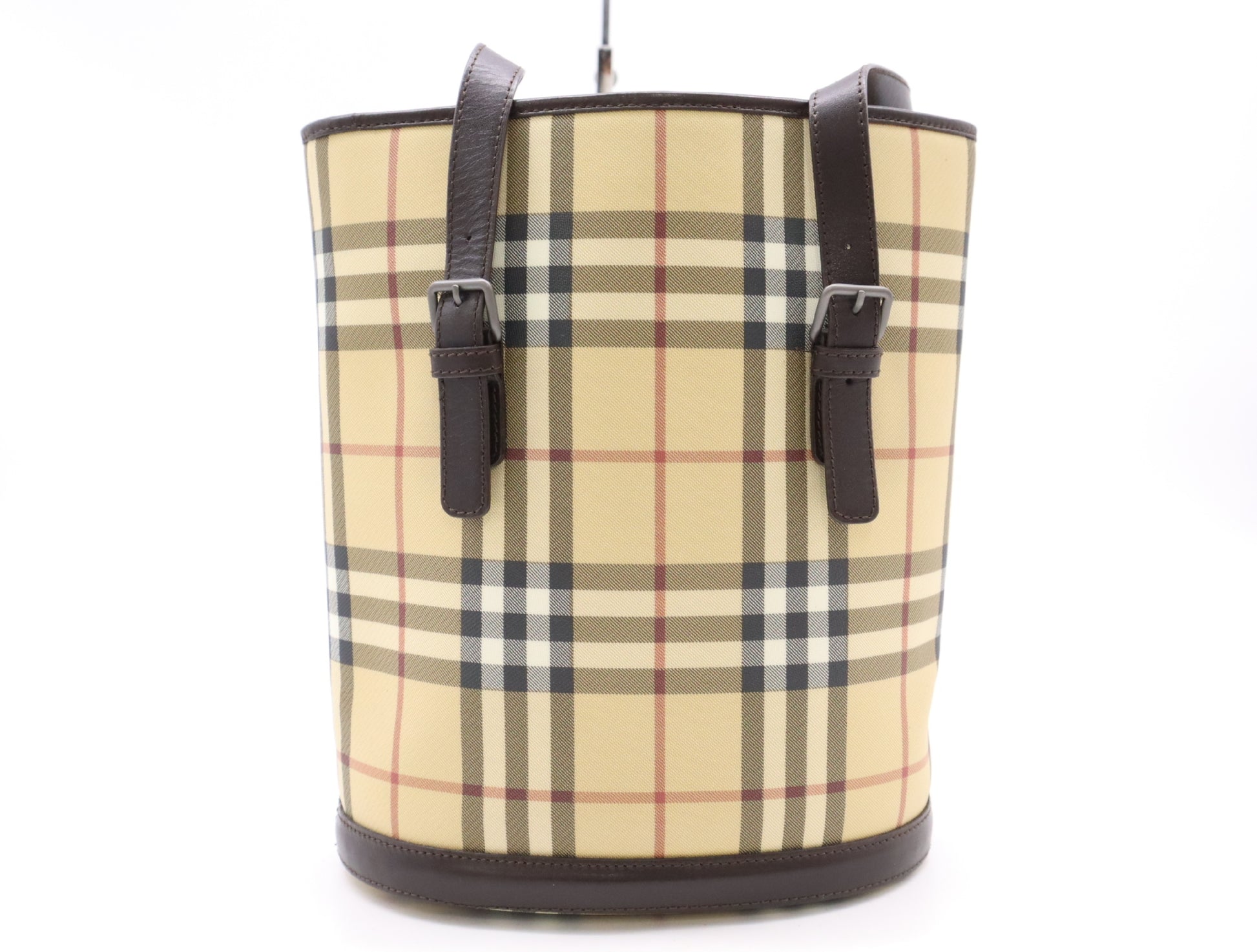 BURBERRY PVC x Leather Nova Check Tote Bag, Beige/Brown, with Dust Bag