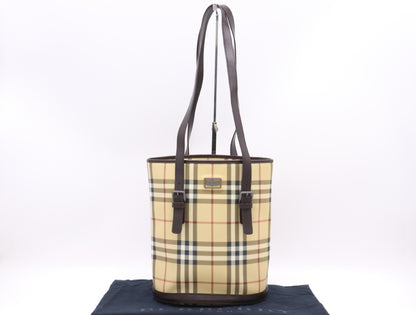 BURBERRY PVC x Leather Nova Check Tote Bag, Beige/Brown, with Dust Bag