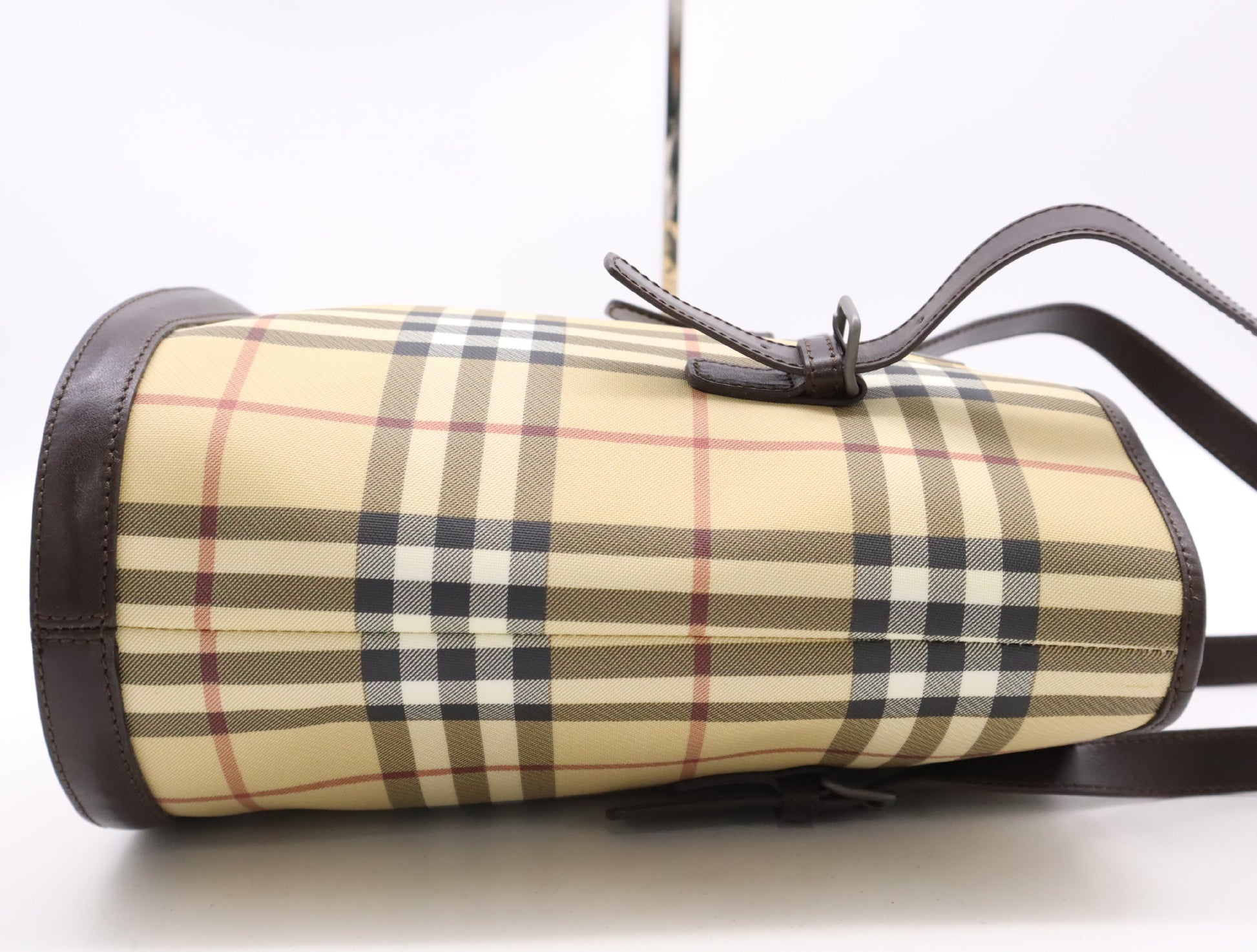 BURBERRY PVC x Leather Nova Check Tote Bag, Beige/Brown, with Dust Bag