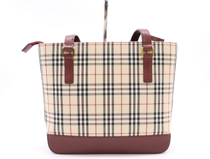 BURBERRY PVC x Leather Nova Check Handbag Beige Bordeaux Handbag
