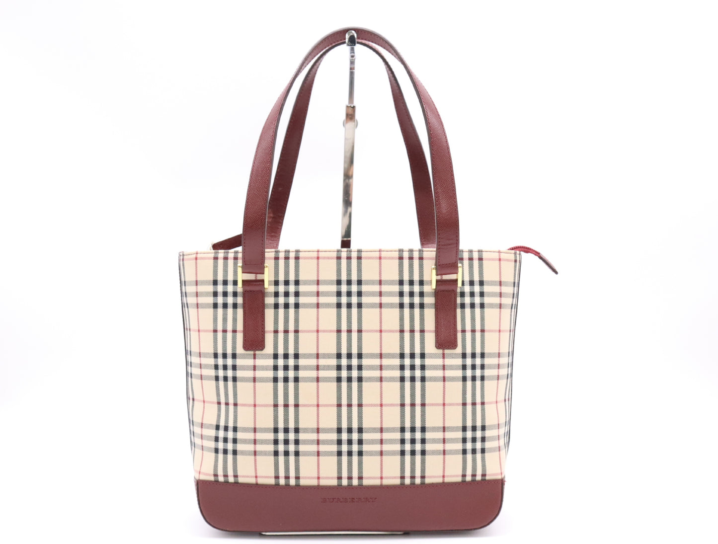 BURBERRY PVC x Leather Nova Check Handbag Beige Bordeaux Handbag