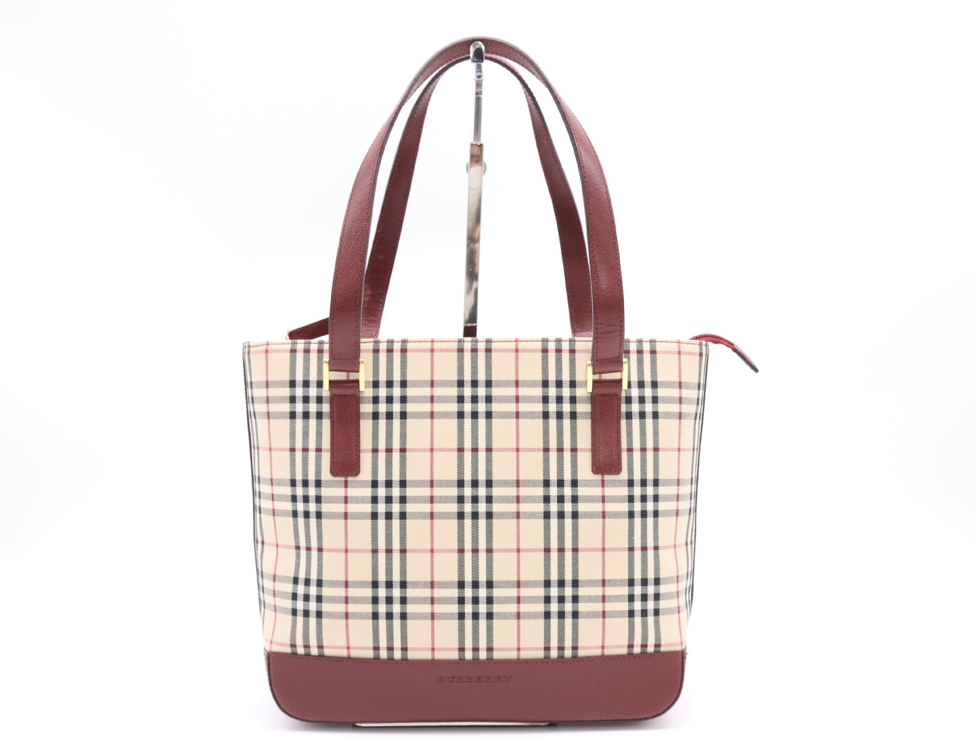 BURBERRY PVC x Leather Nova Check Handbag Beige Bordeaux Handbag