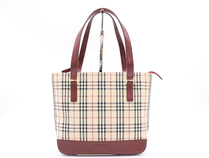 BURBERRY PVC x Leather Nova Check Handbag Beige Bordeaux Handbag