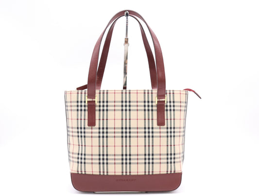BURBERRY PVC x Leather Nova Check Handbag Beige Bordeaux Handbag