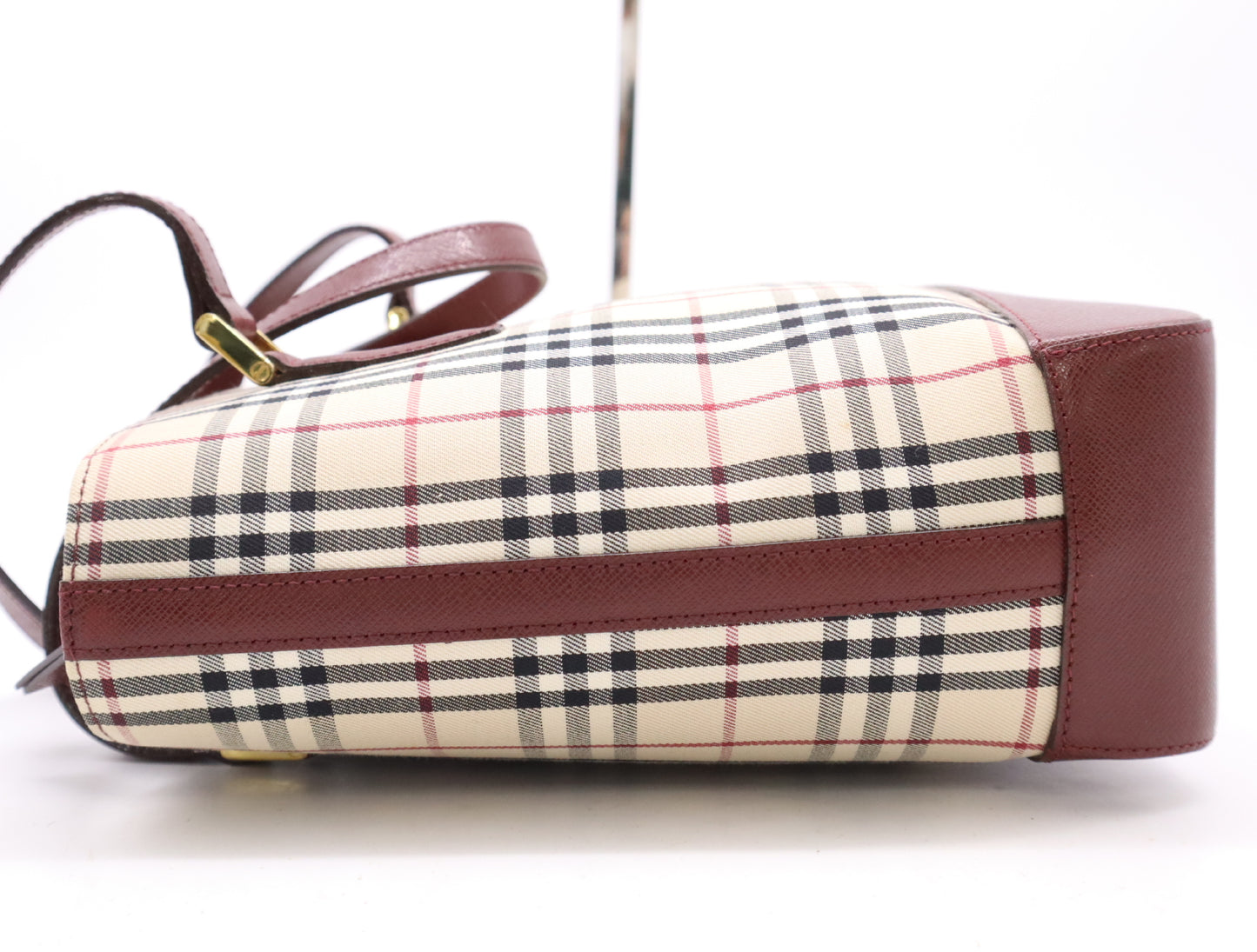 BURBERRY PVC x Leather Nova Check Handbag Beige Bordeaux Handbag