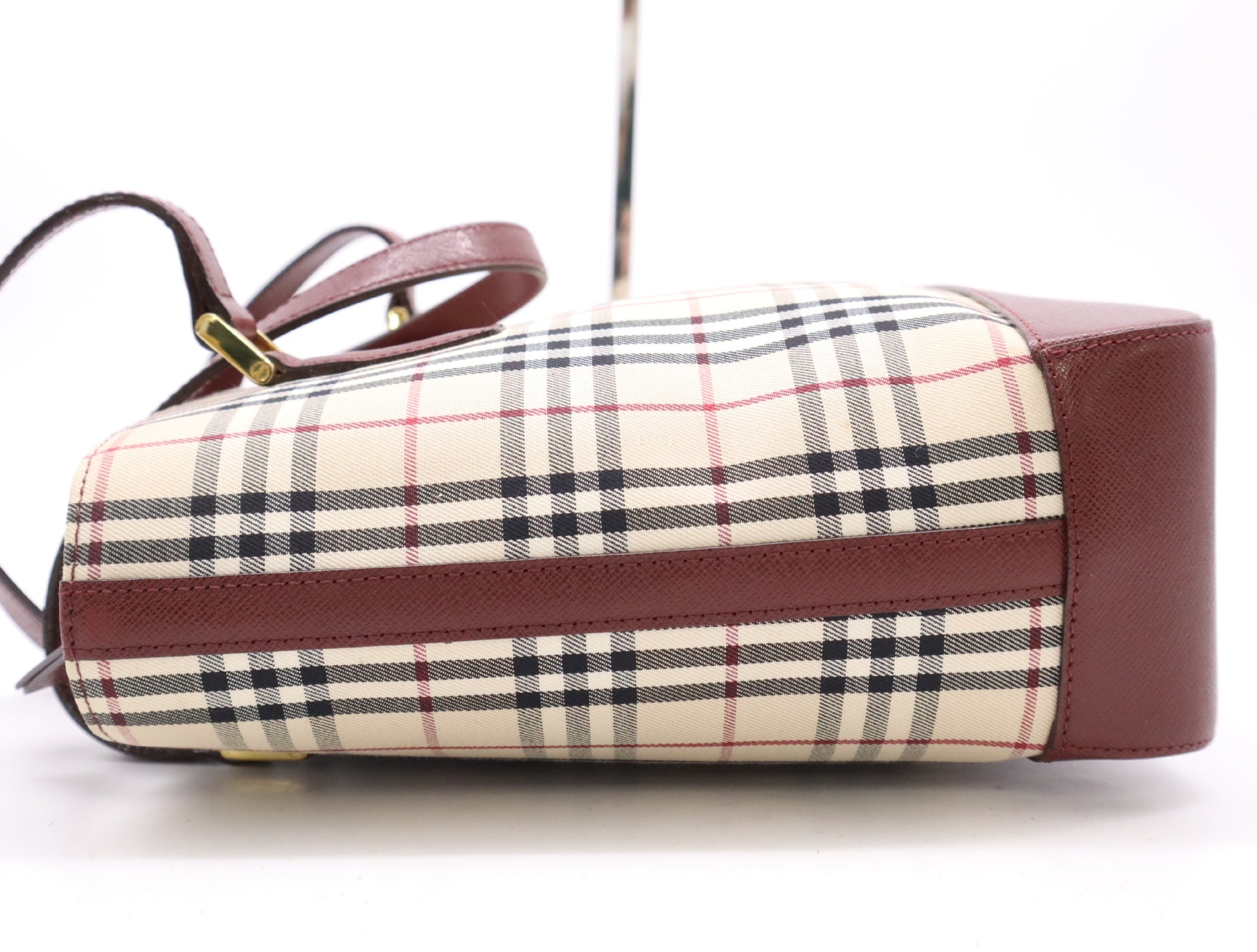 BURBERRY PVC x Leather Nova Check Handbag Beige Bordeaux Handbag