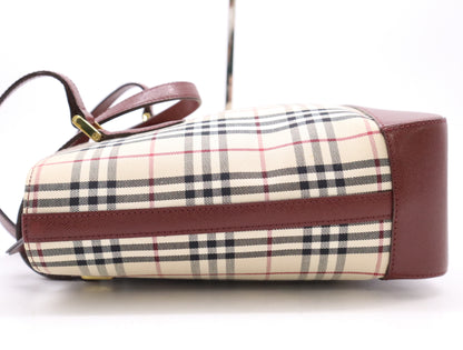 BURBERRY PVC x Leather Nova Check Handbag Beige Bordeaux Handbag